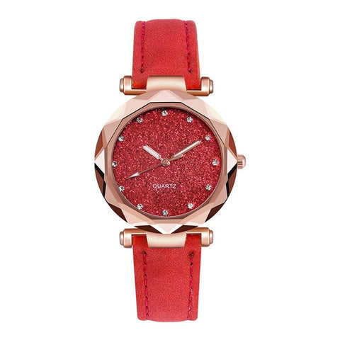 Casual Women Romantic Starry Sky Wrist Watch Leather Rhinestone Designer Ladies Clock Simple Dress Gfit  Montre Femme@50