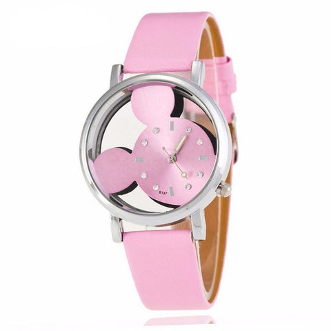 Mickey Mouse Girls Watches Quartz Transparent Hollow Dial Wristwatches Cartoon Watches Cat Kids Watches Montre pour enfants