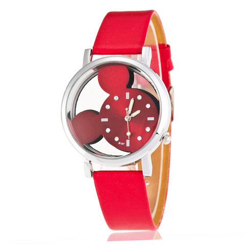 Mickey Mouse Girls Watches Quartz Transparent Hollow Dial Wristwatches Cartoon Watches Cat Kids Watches Montre pour enfants