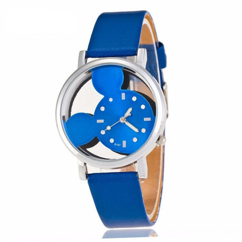 Mickey Mouse Girls Watches Quartz Transparent Hollow Dial Wristwatches Cartoon Watches Cat Kids Watches Montre pour enfants