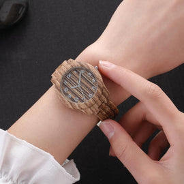 LinTimes Women Wristwatches Round Dial Fashion Simple Lady Imitation Wood Quartz Watch For Female