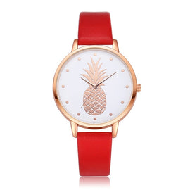 Simple Women's Watches Rose Gold Pineapple Pattern Rose Gold Disc Ladies Quartz Wristwatch Leather Strap Clock Kol Saati@50