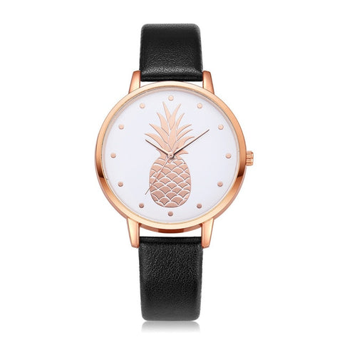 Simple Women's Watches Rose Gold Pineapple Pattern Rose Gold Disc Ladies Quartz Wristwatch Leather Strap Clock Kol Saati@50