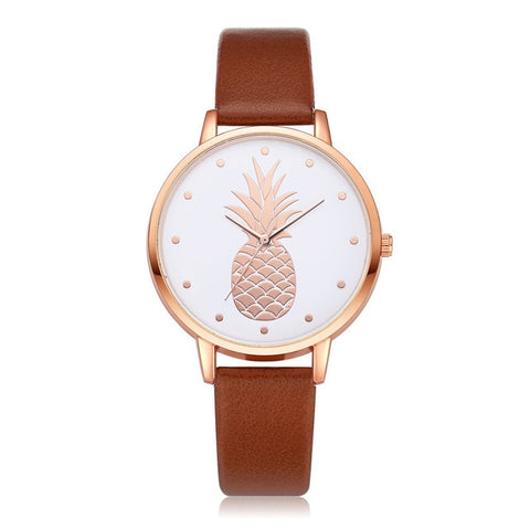 Simple Women's Watches Rose Gold Pineapple Pattern Rose Gold Disc Ladies Quartz Wristwatch Leather Strap Clock Kol Saati@50