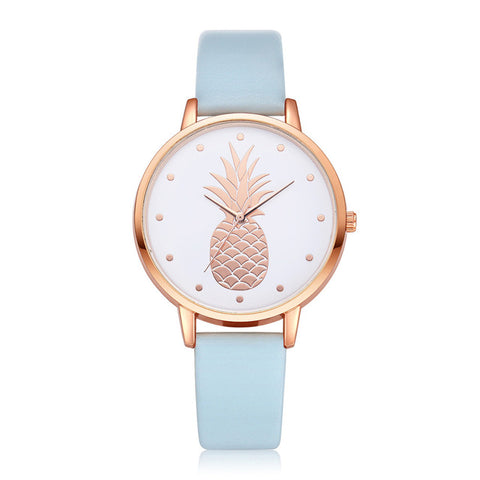 Simple Women's Watches Rose Gold Pineapple Pattern Rose Gold Disc Ladies Quartz Wristwatch Leather Strap Clock Kol Saati@50