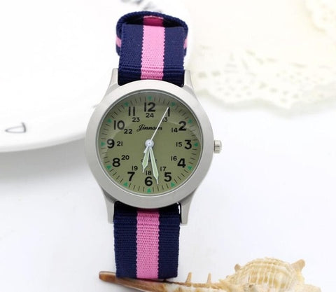 New arrived boy fashion sports colorful nylon casual child gift clock kids Luminous pointer quartz watch girls casual watch