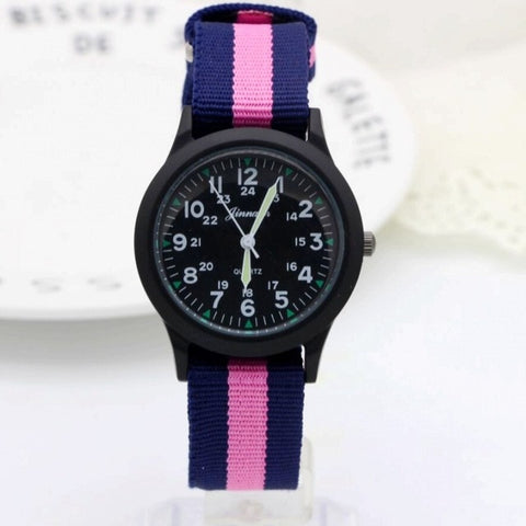 New arrived boy fashion sports colorful nylon casual child gift clock kids Luminous pointer quartz watch girls casual watch