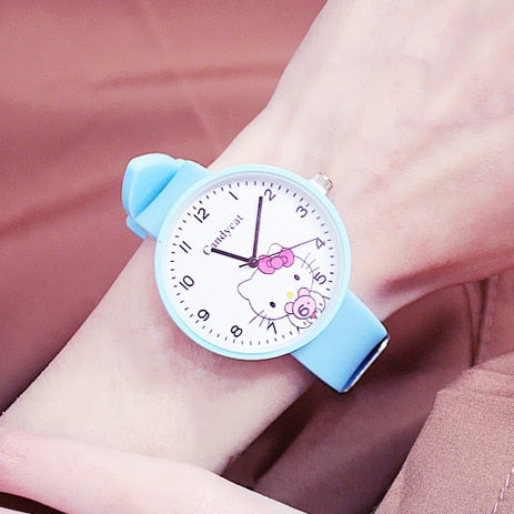 Korean 2019 Hot Sales Lovely Hello Kitty Cartoon Watch Children Girls student Quartz Watch Silicone Strap Kids Watch jelly color