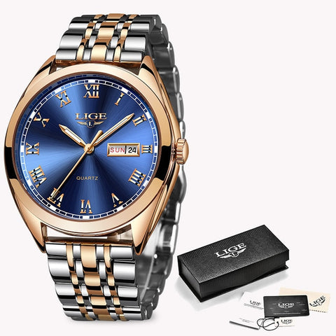 LIGE Fashion Women Watches Ladies Top Brand luxury Waterproof Gold Quartz Watch Women Stainless Steel Date Wear Gift Clock 2019