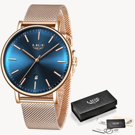 LIGE Fashion Women Watches Ladies Top Brand luxury Waterproof Gold Quartz Watch Women Stainless Steel Date Wear Gift Clock 2019