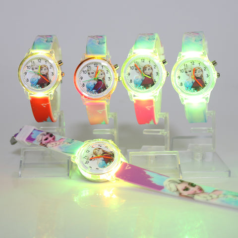 Winter Princess Children's Electronic Colorful Light Source Child Watch Girls Birthday Party Kids Gift Clock Childrens Wrist