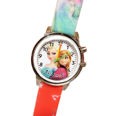 Winter Princess Children's Electronic Colorful Light Source Child Watch Girls Birthday Party Kids Gift Clock Childrens Wrist