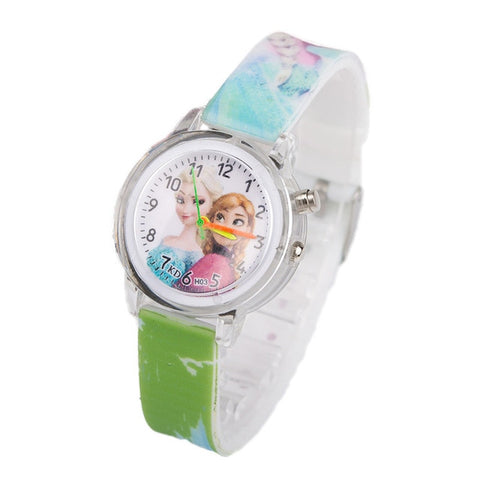 Winter Princess Children's Electronic Colorful Light Source Child Watch Girls Birthday Party Kids Gift Clock Childrens Wrist