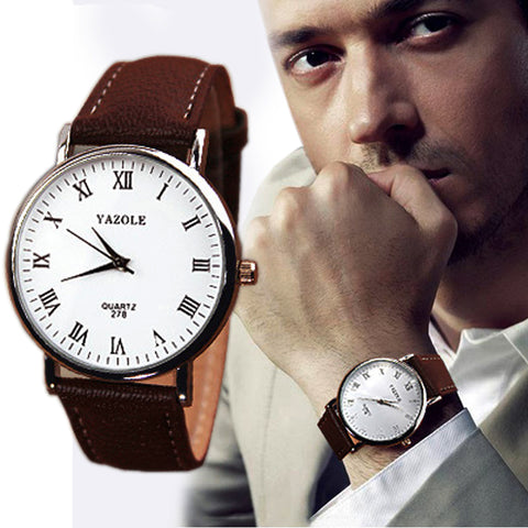 Fashion Men Watch Roman Numeral Dial Faux Leather Brown Strap Quartz Wrist Watch relojes hombre heren horloge horloges mannen