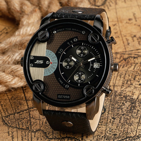 Luxury Men Watch Leather Watches Mens 2019 Black Military Watch  Date Display  Wristwatches 5.2cm Big Watch moda masculina D30