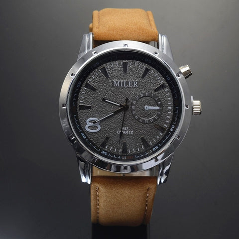 Miler Men Watches Top Brand Fashion Men's Leather Wrist watch Quartz Mens Watch Male Clock relogio masculino erkek kol saati