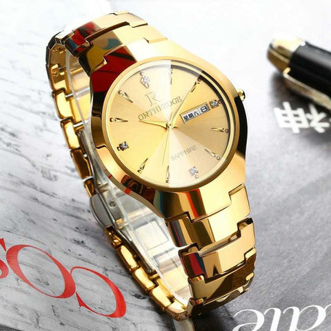 ONTHEEDGE Tungsten steel watches men's quartz watches waterproof business ultra-thin couple student watches