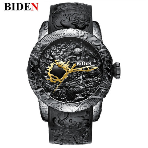 Black Men Watches Fashion 3D Engraved Dragon Relogio Masculino Luxury 2019 Top Brand Quartz Watch Waterproof Sport Male Clock