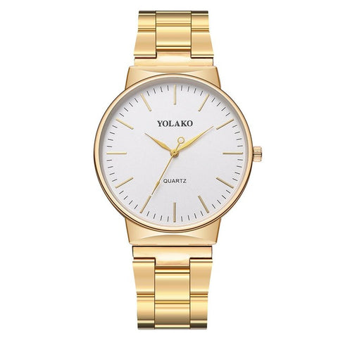 YOLAKO Men's Watch Luxury Quartz Wristwatch Men Watches Clock Business Fashion Stainless Watchband Buckle Strap 2019 New Arrival