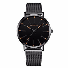 Hot Fashion Men Black Stainless Steel Mesh Belt GENEVA Watch Luxury Men Sport Watch Quartz Clock Relogio Masculino