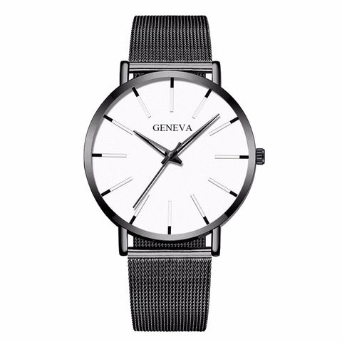 Hot Fashion Men Black Stainless Steel Mesh Belt GENEVA Watch Luxury Men Sport Watch Quartz Clock Relogio Masculino