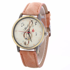 Fashion Vintage Women Watch Leather Belt Luxury Musical Note Printing Watches Ladies Dress Quartz WristWatches Clock Kol Saat #B