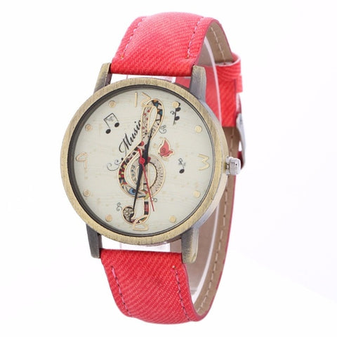 Fashion Vintage Women Watch Leather Belt Luxury Musical Note Printing Watches Ladies Dress Quartz WristWatches Clock Kol Saat #B