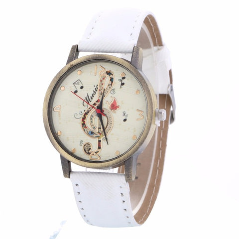 Fashion Vintage Women Watch Leather Belt Luxury Musical Note Printing Watches Ladies Dress Quartz WristWatches Clock Kol Saat #B