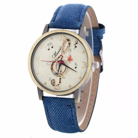 Fashion Vintage Women Watch Leather Belt Luxury Musical Note Printing Watches Ladies Dress Quartz WristWatches Clock Kol Saat #B