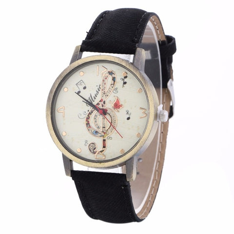 Fashion Vintage Women Watch Leather Belt Luxury Musical Note Printing Watches Ladies Dress Quartz WristWatches Clock Kol Saat #B