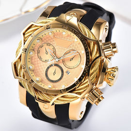 Luxury Brand Design Men's Golden Quartz Watches Men Big Military Rubber Wristwatches Male Gold Watch Relogio Dourado Masculino