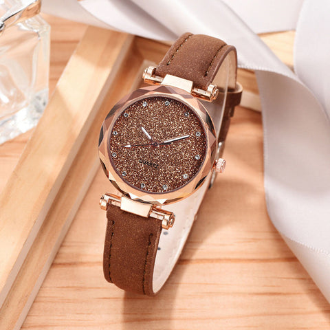 Casual Women Romantic Starry Sky Wrist Watch bracelet Leather Rhinestone Designer Ladies Clock Simple Dress Gfit  Montre Femme