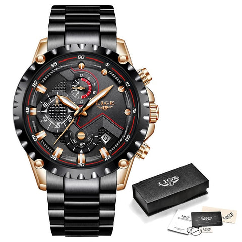 LIGE New Watch Men Top Brand Luxury Mens Watches Sports Full Stainless Steel Waterproof Business Quartz Watch Relogio Masculino