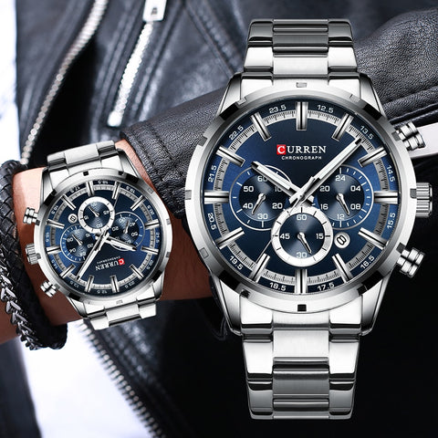 New CURREN Top Brand Luxury Fashion Mens Watches Stainless Steel Chronograph Quartz Watch Men Sport Male Clock Relogio Masculino