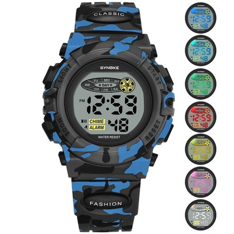 SYNOKE Sports Military Kids Digital Watches Student Children's Watch Fashion Luminous Led Alarm Camouflage Green Boy Clock