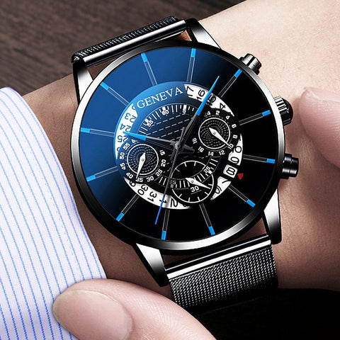 New Luxury Men's Watch Alloy Mesh Belt Multicolor Calendar Large Dial Wrist Watch Male Casual Trendy Business Gift Clock