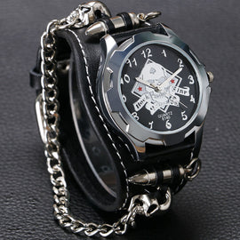 New Arrival Cool Punk Bracelet Quartz Watch Wristwatch Skull Bullet Chain Gothic Style Analog Leather Strap Men Women Xmas Gift