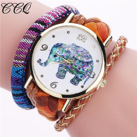 CCQ Brand Handmade Braided Women Elephant Wrist Watch Fashion Rope Ladies Quarzt Watches Relogio Feminino 2079