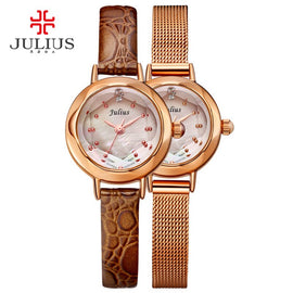 JULIUS Women's Stainless Steel Back Quartz Quality Watches Leather & Mesh Strap Japan Movt Korean Stylish Designer Whatch JA-482