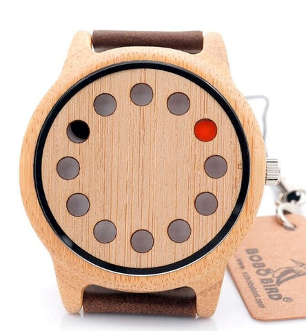 BOBO BIRD Eco-friendly Wooden Wristwatch Mens Top Luxury Brand Unique Holes Design Leather Quartz Watch with Leather Strap