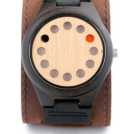 BOBO BIRD Eco-friendly Wooden Wristwatch Mens Top Luxury Brand Unique Holes Design Leather Quartz Watch with Leather Strap