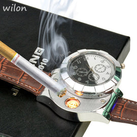 1pcs hot Fashion Rechargeable USB Lighter Watches Electronic Men's Casual Quartz Wristwatches Flameless Cigarette Lighter F667