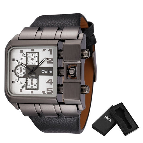 Oulm Brand Original Unique Design Square Men Wristwatch Wide Big Dial Casual Leather Strap Quartz Watch Male Sport Watches