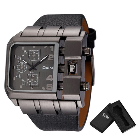 Oulm Brand Original Unique Design Square Men Wristwatch Wide Big Dial Casual Leather Strap Quartz Watch Male Sport Watches