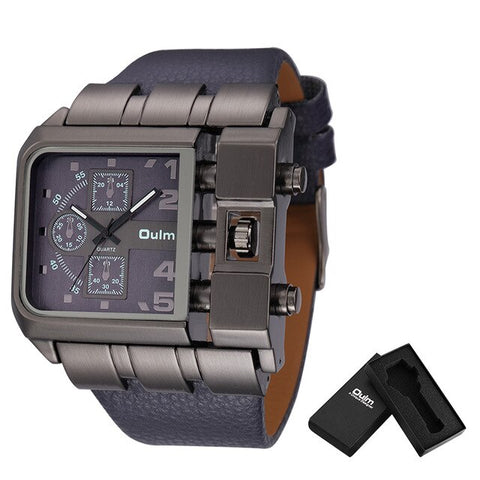 Oulm Brand Original Unique Design Square Men Wristwatch Wide Big Dial Casual Leather Strap Quartz Watch Male Sport Watches