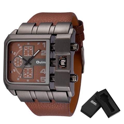 Oulm Brand Original Unique Design Square Men Wristwatch Wide Big Dial Casual Leather Strap Quartz Watch Male Sport Watches