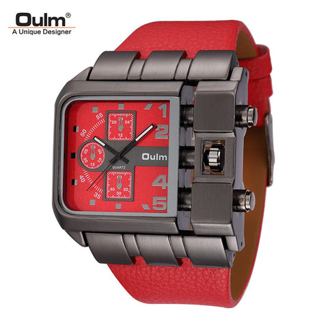 Oulm Brand Original Unique Design Square Men Wristwatch Wide Big Dial Casual Leather Strap Quartz Watch Male Sport Watches