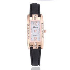 New 2018 Small Dial Women casual wristwatch Ladies Leather rhinestone Quartz Watch female Elegant Simple rectangle dress clock