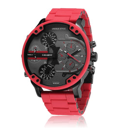 Cagarny Big Dial Red Watch Men Luxury Silicone Steel Band Mens Wristwatch Casual Man Quartz Watch Military Relogio Masculino