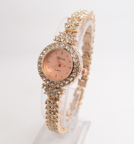 Hot Sales Rose Gold Bracelet Watches Women Ladies Fashion Shining Crystal Dress Quartz Wristwatch Rhinestone Watch G-022